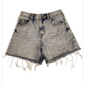 Zara Women’s Denim High Rise Cut Off Shorts Size 4 Blue Acid Wash Frayed Edges